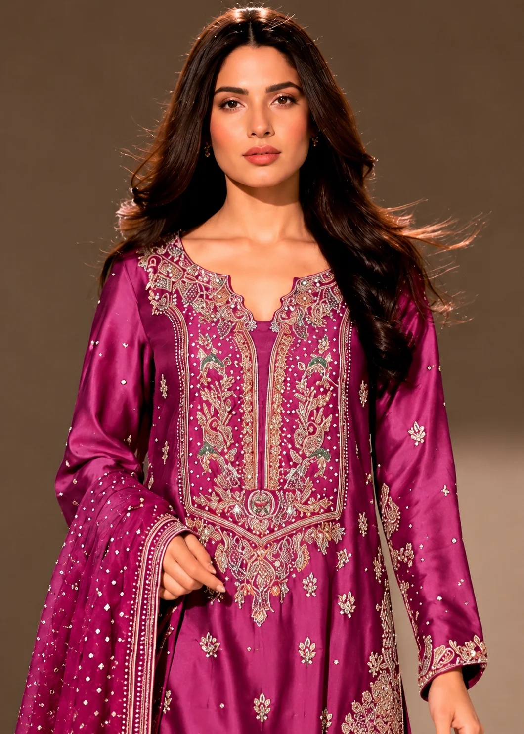 Magenta Elegance - Sehrish Nadeem Pakistani fashion outfit in silver…